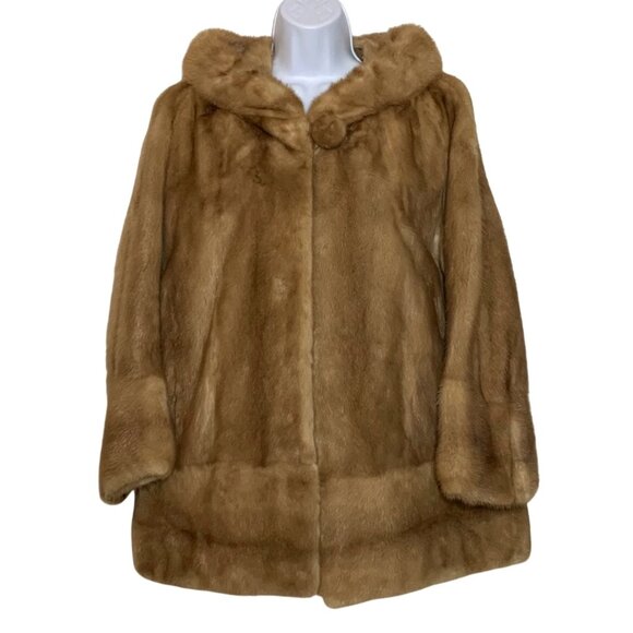 1960s Evans Collection Mink Fur Open A-Line Swing Coat Button Slit Sleeves - Picture 1 of 14